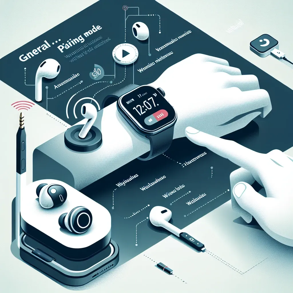 Alt text: "Cara memasangkan AirPods dengan Apple Watch, ilustrasi langkah-langkah menghubungkan perangkat dalam panduan lengkap."