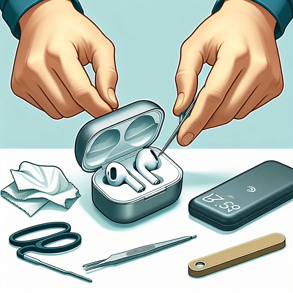 "Ilustrasi menunjukkan casing pengisi daya AirPods yang mengalami masalah, dengan tips untuk memperbaikinya, sesuai artikel 'Cara Mengatasi Casing Pengisi Daya AirPods yang Tidak Bisa Dibuka'."