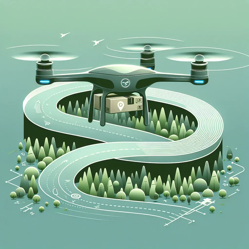 "Drone pengantar barang Amazon dengan daya jangkau 50 km, siap untuk meningkatkan efisiensi layanan pengiriman."